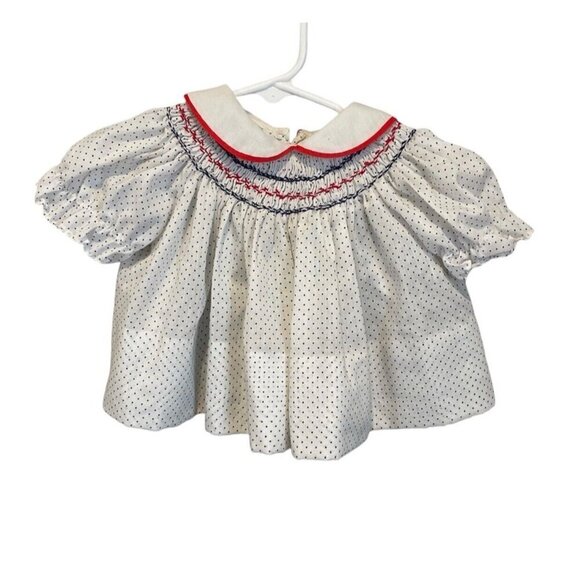 Vintage The Smockery Red White Polka Dot Smocked Dress Size Puff Sleeves 3-6M - Picture 1 of 9
